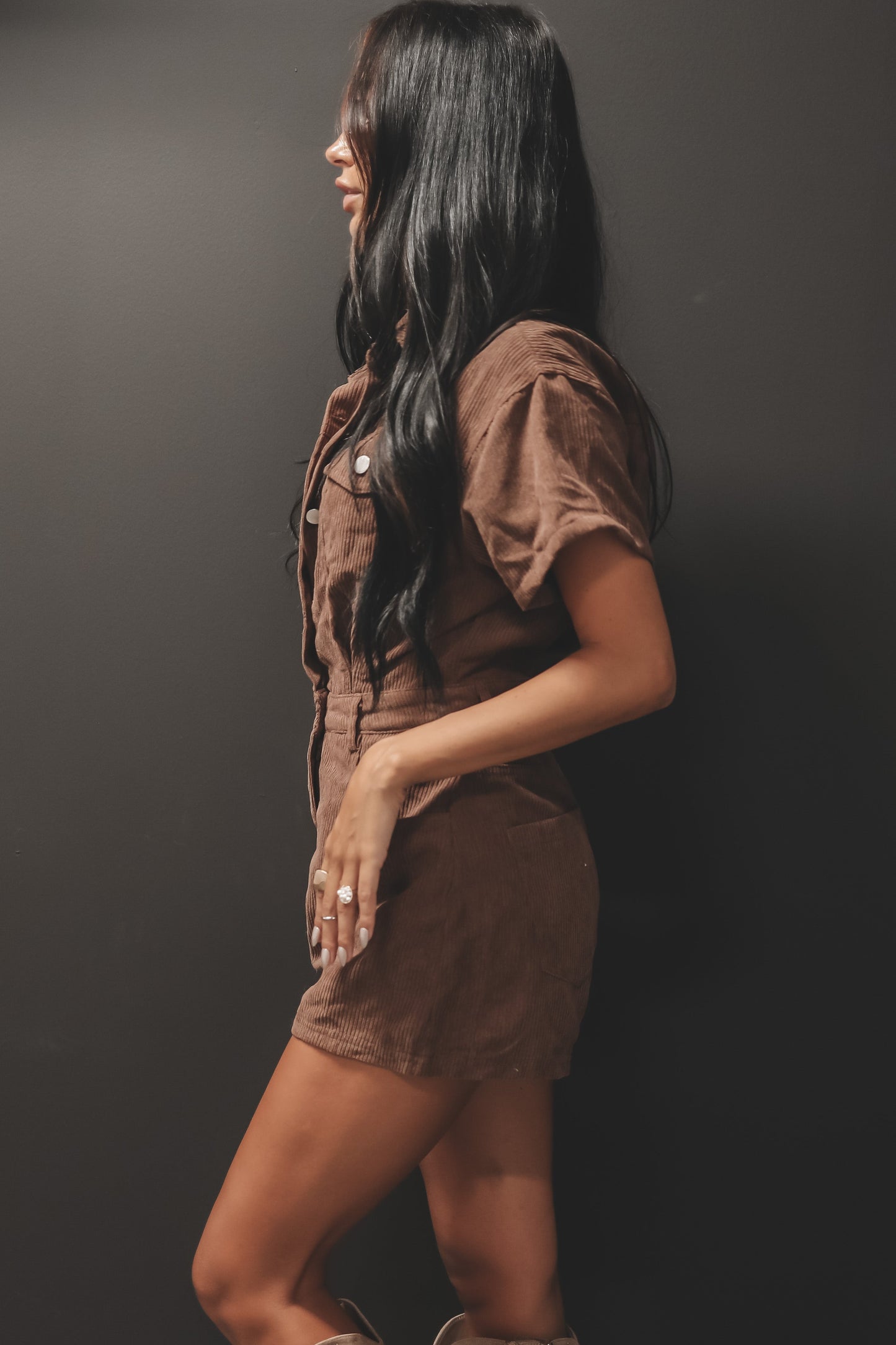 A Little Breezy Brown Corduroy Romper