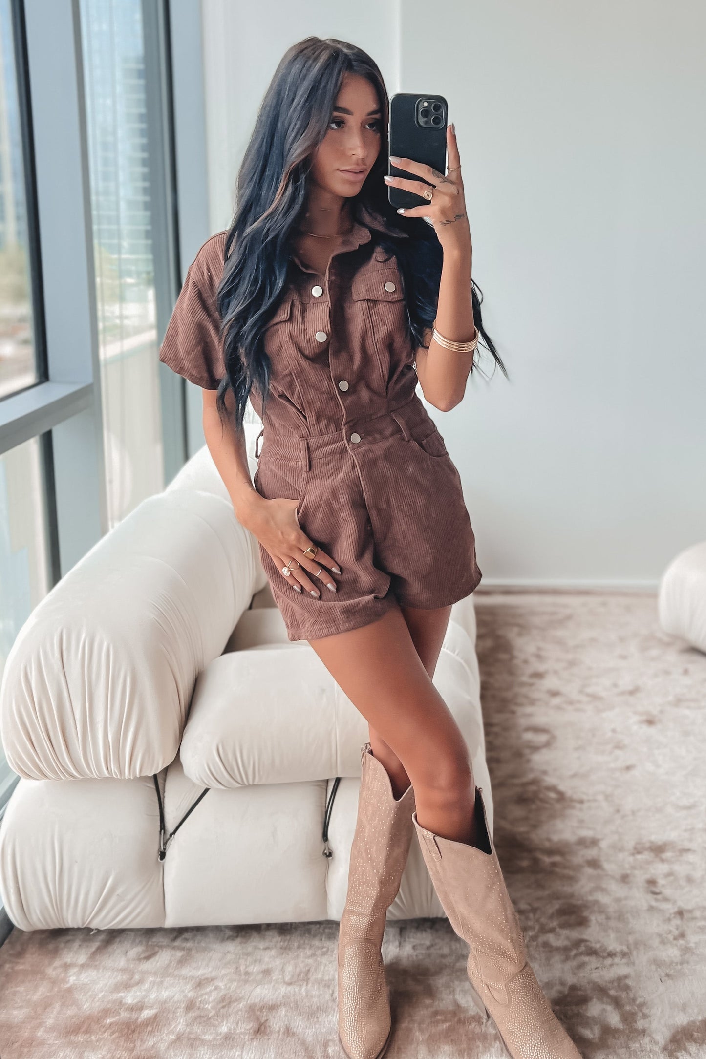 A Little Breezy Brown Corduroy Romper